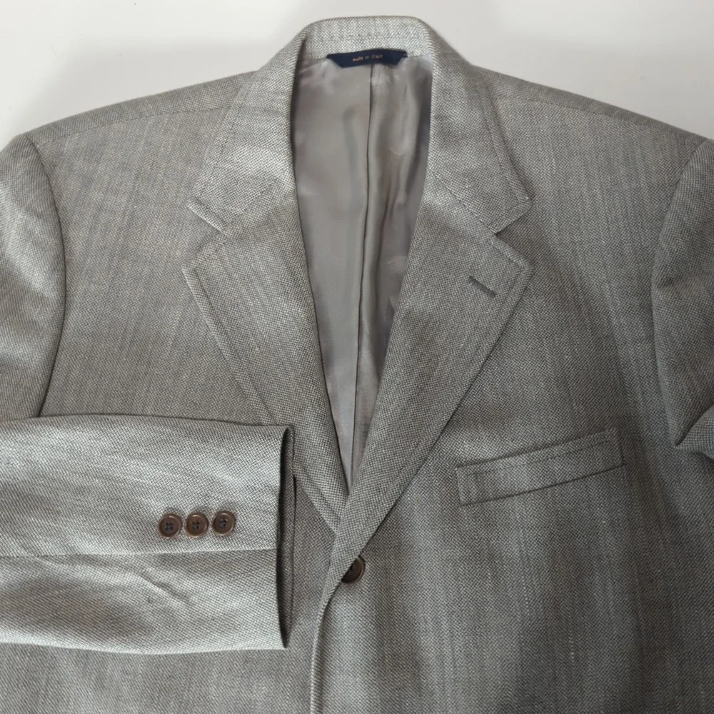 Brooks Brothers Sport Coat Blazer Mens 43R Light Gray Silk Linen Wool Italy Made